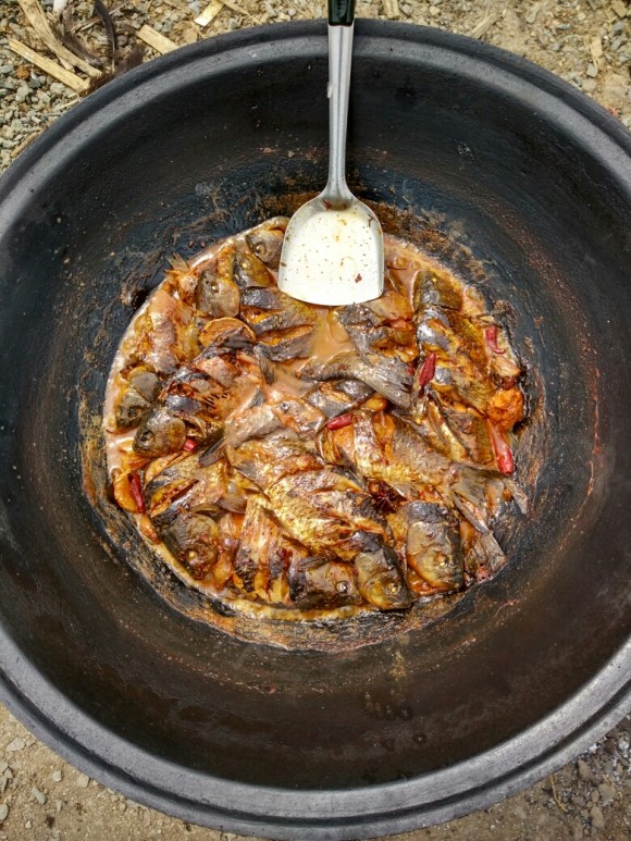 野外铁锅炖鱼