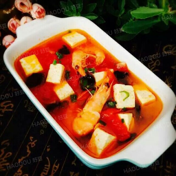 番茄鲜虾豆腐汤