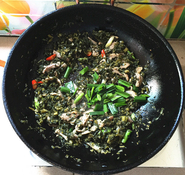 腌苦辣菜炒土猪肉丝#