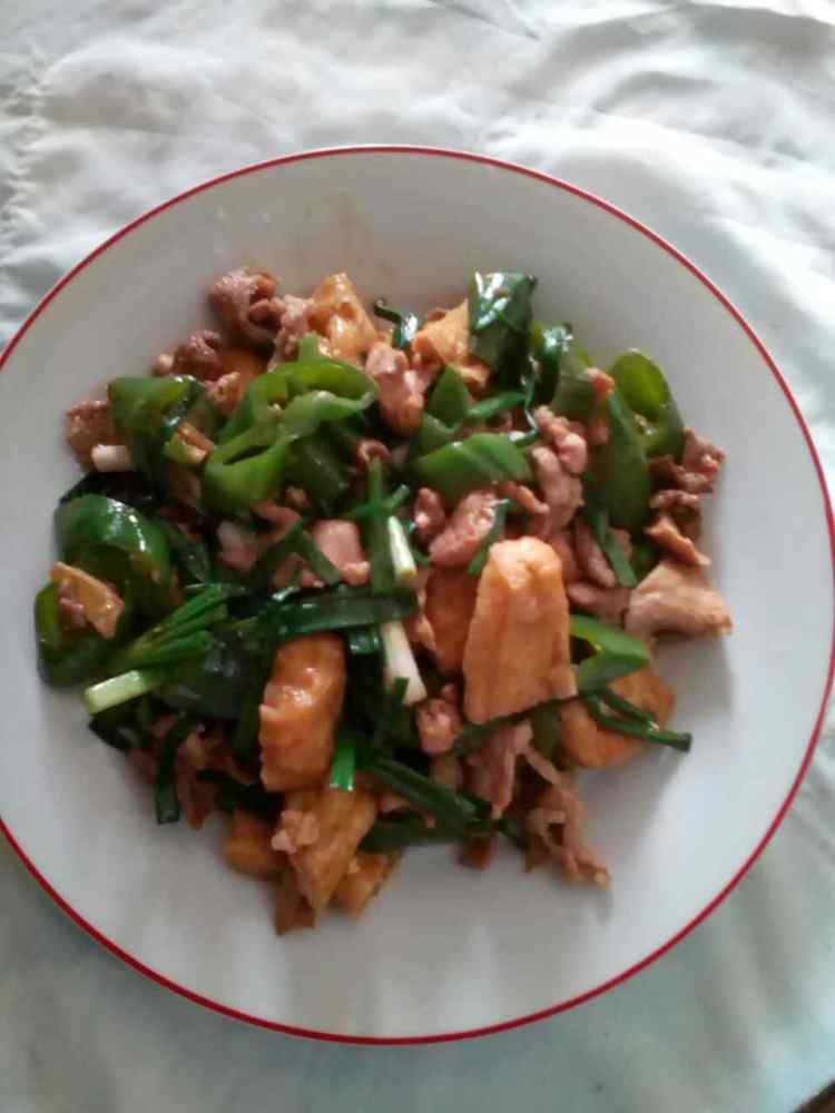 尖椒炒肉片，豆腐