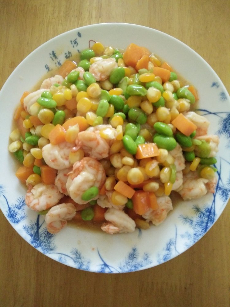 鲜虾炒三蔬