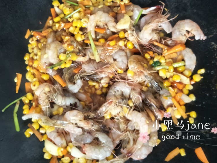 玉米胡萝卜炒虾