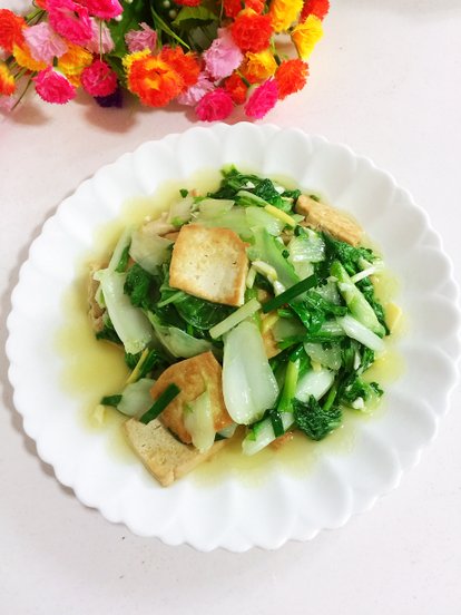 奶白菜煎豆腐